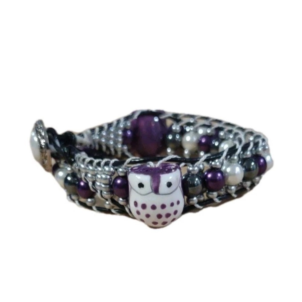 The Owls Double Wrap Beaded Leather Bracelet